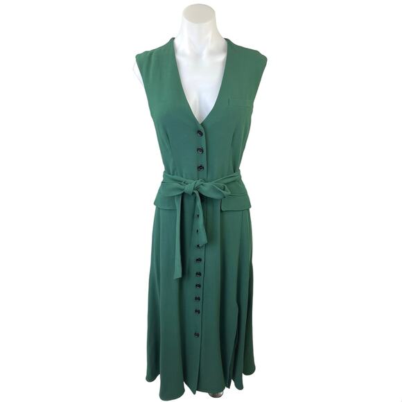 NEW Argent Vest Emerald Green Sleeveless Button Down Tie Belt Midi Maxi Dress 4 - Picture 1 of 5